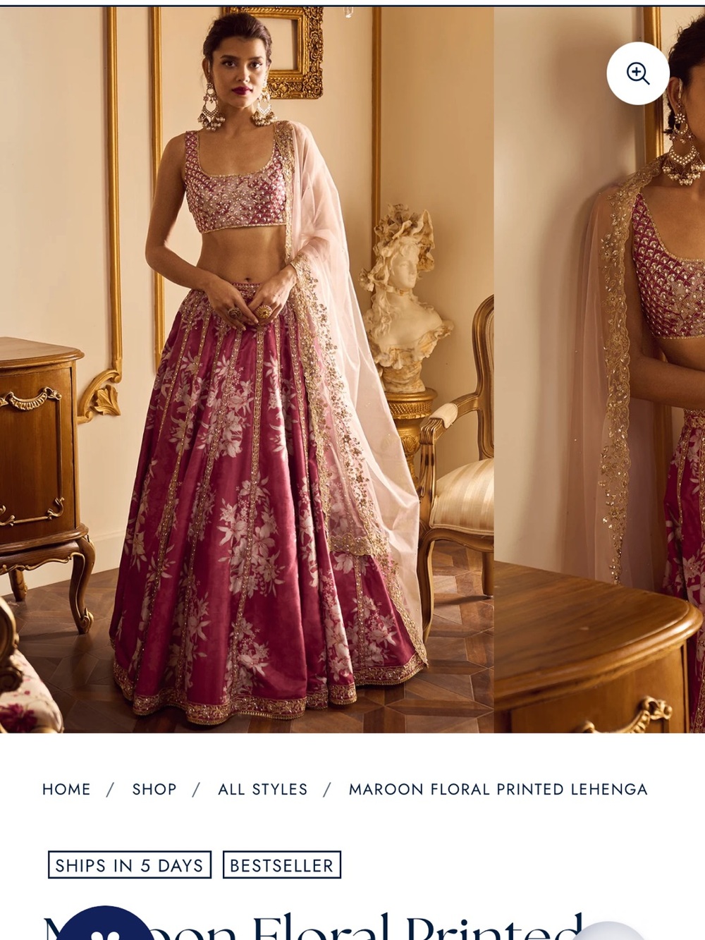 Elegant Maroon Floral Lehenga with Embellished Crop Blouse